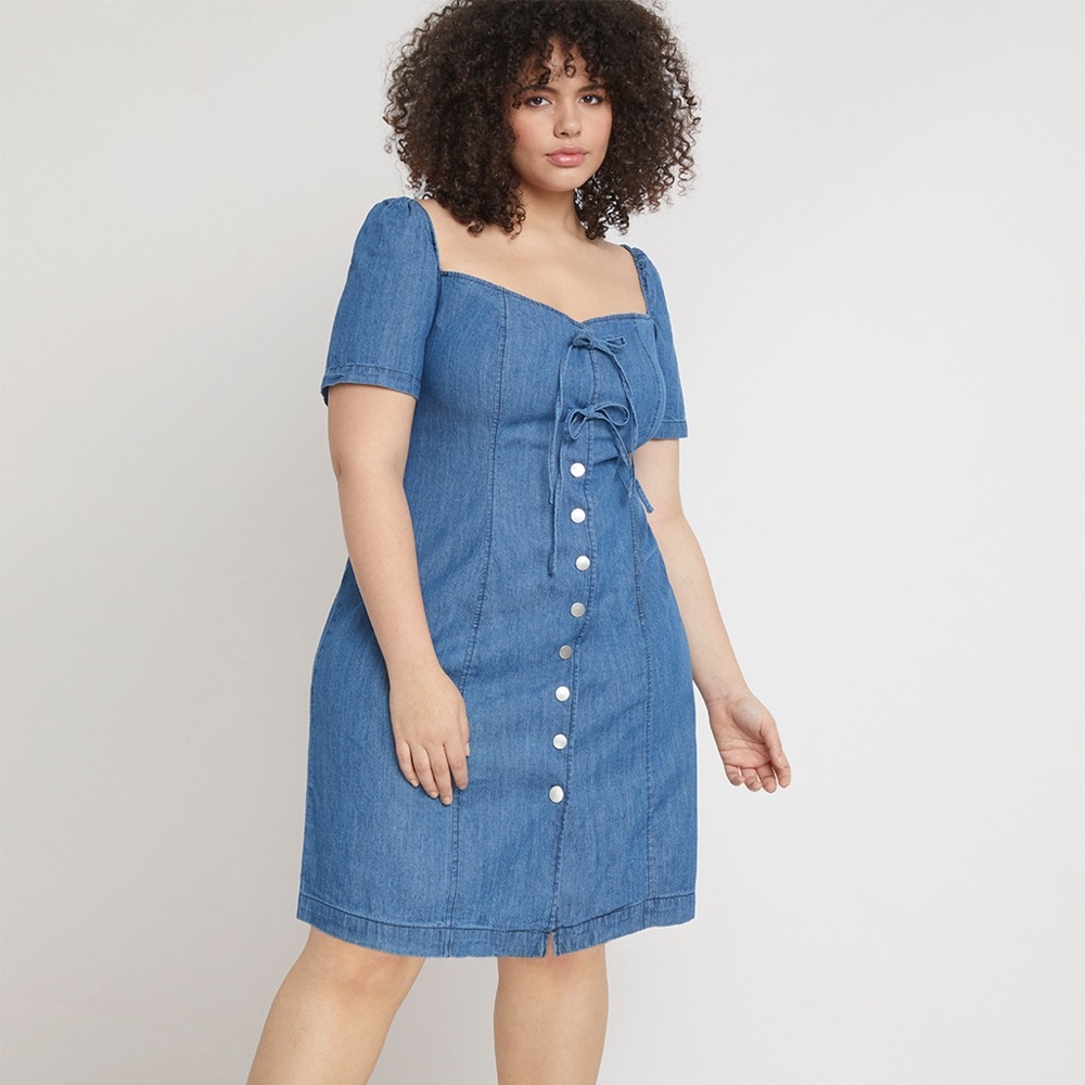 ELOQUII CHAMBRAY Denim Smocked Dress NWT